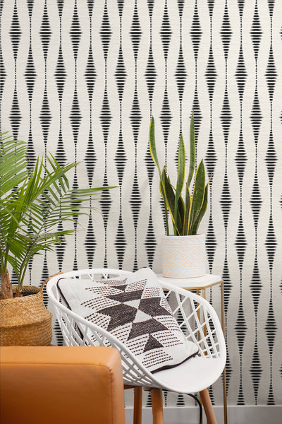 Striped Ikat Peel-and-Stick Wallpaper in Ebony & Linen – BURKE DECOR