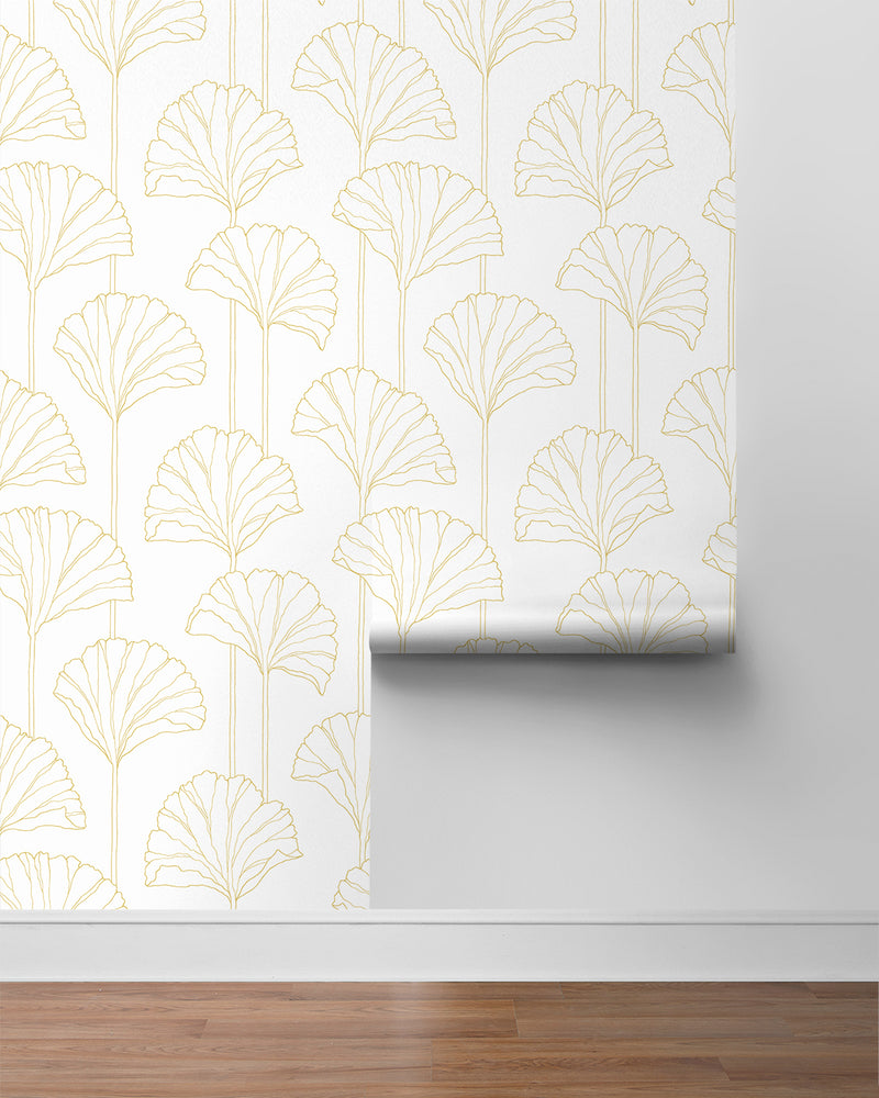 Shop Gingko Leaf Peel-and-Stick Wallpaper in Metallic Gold | Burke Decor