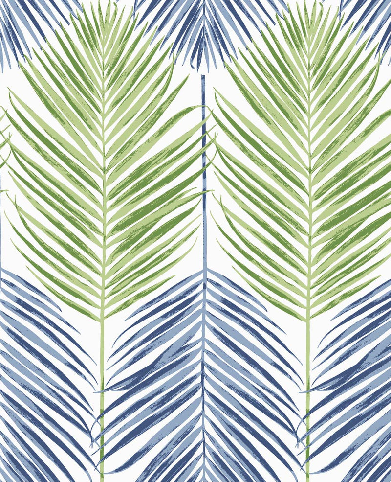 Sample Two Toned Palm Peel-and-Stick Wallpaper in Coastal Blue & Fern ...