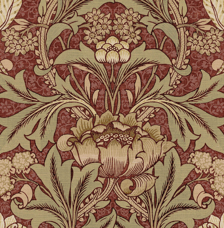 Acanthus Floral Prepasted Wallpaper in Red Clay & Lichen