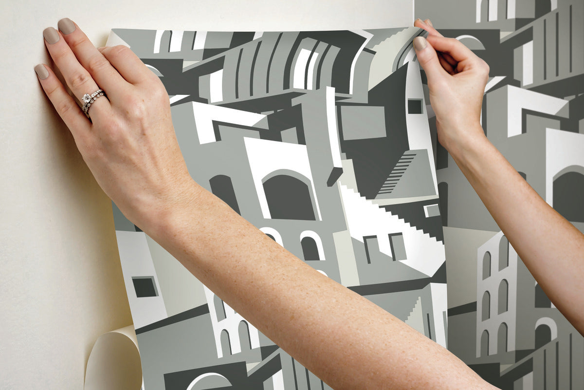 Arch Architectural Peel & Stick Wallpaper in Grey from the Risky Business III Collection