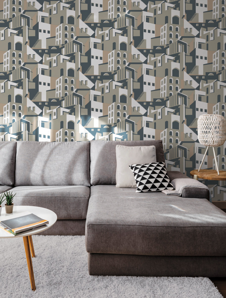 Arch Architectural Peel & Stick Wallpaper in Beige and Grey from the Risky Business III Collection