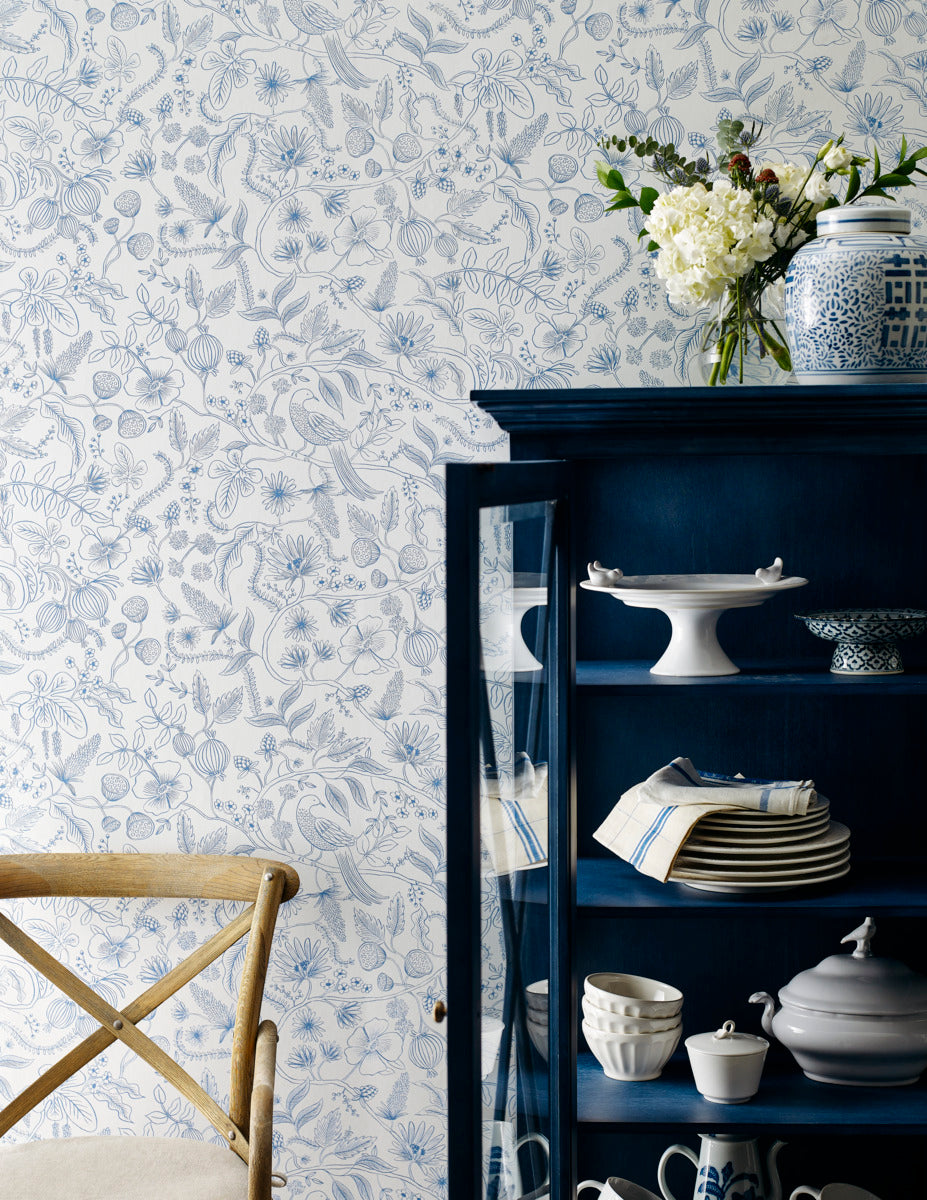 Aviary Peel & Stick Wallpaper in Blue/Cream