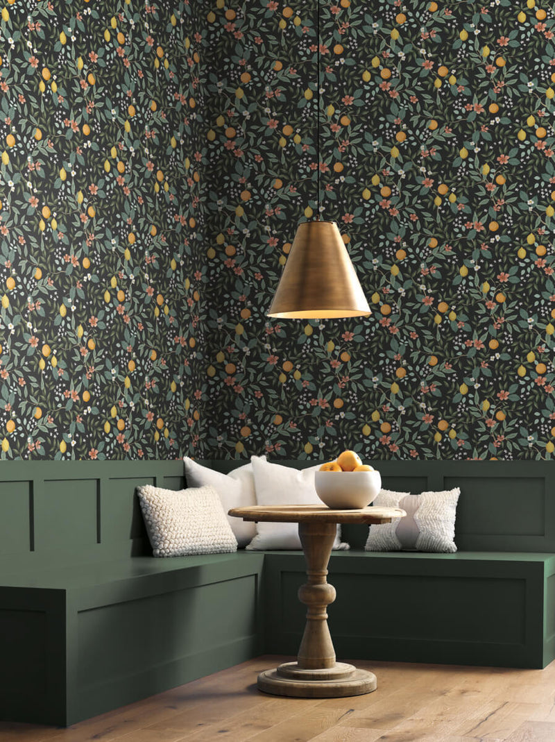 Shop Citrus Grove Black Peel & Stick Wallpaper by York Wallcoverings ...