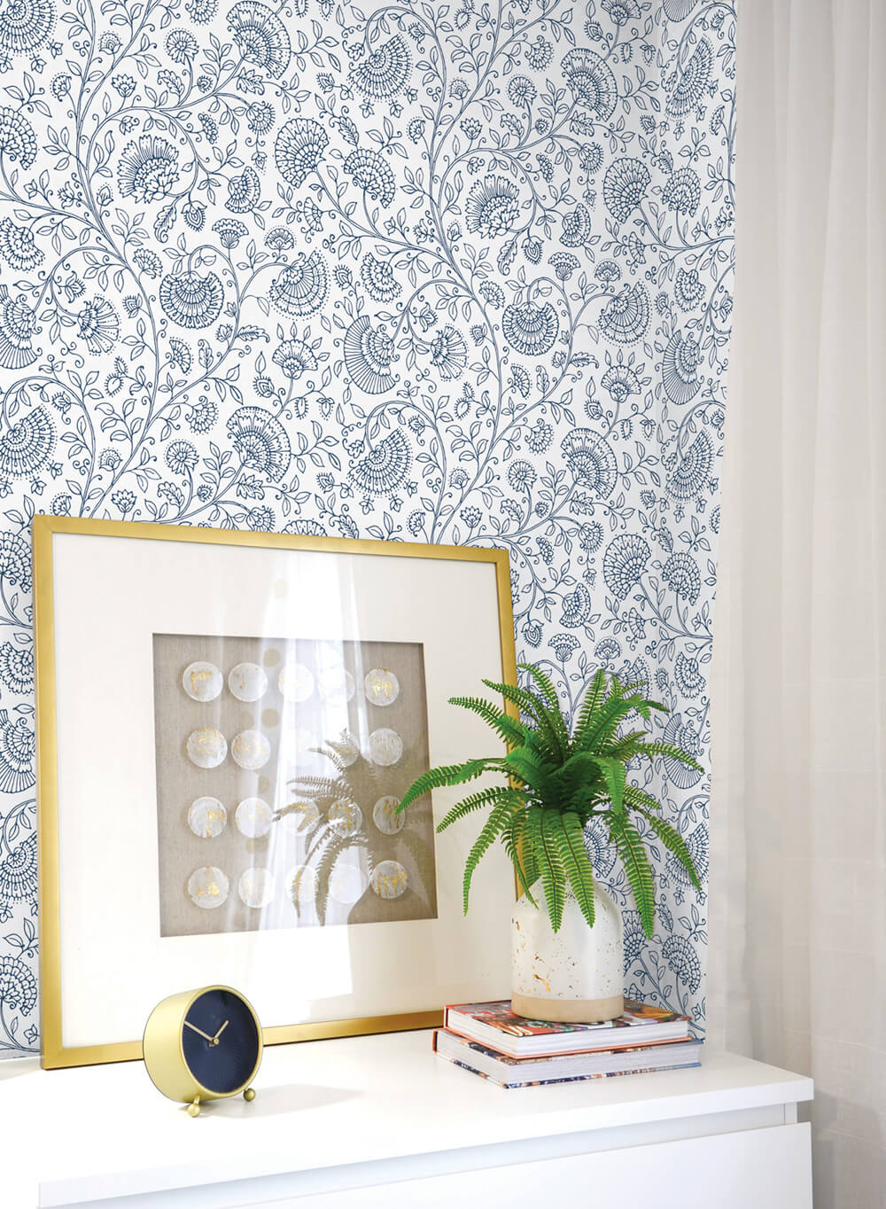 Paisley Trail Peel-and-Stick Wallpaper in Midnight Blue by NextWall ...