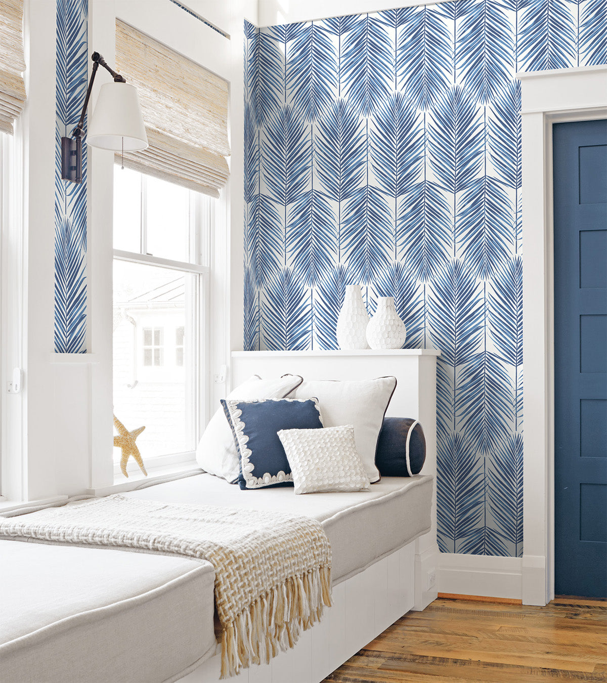 Paradise Palm Peel-and-Stick Wallpaper in Blue by NextWall – BURKE DECOR