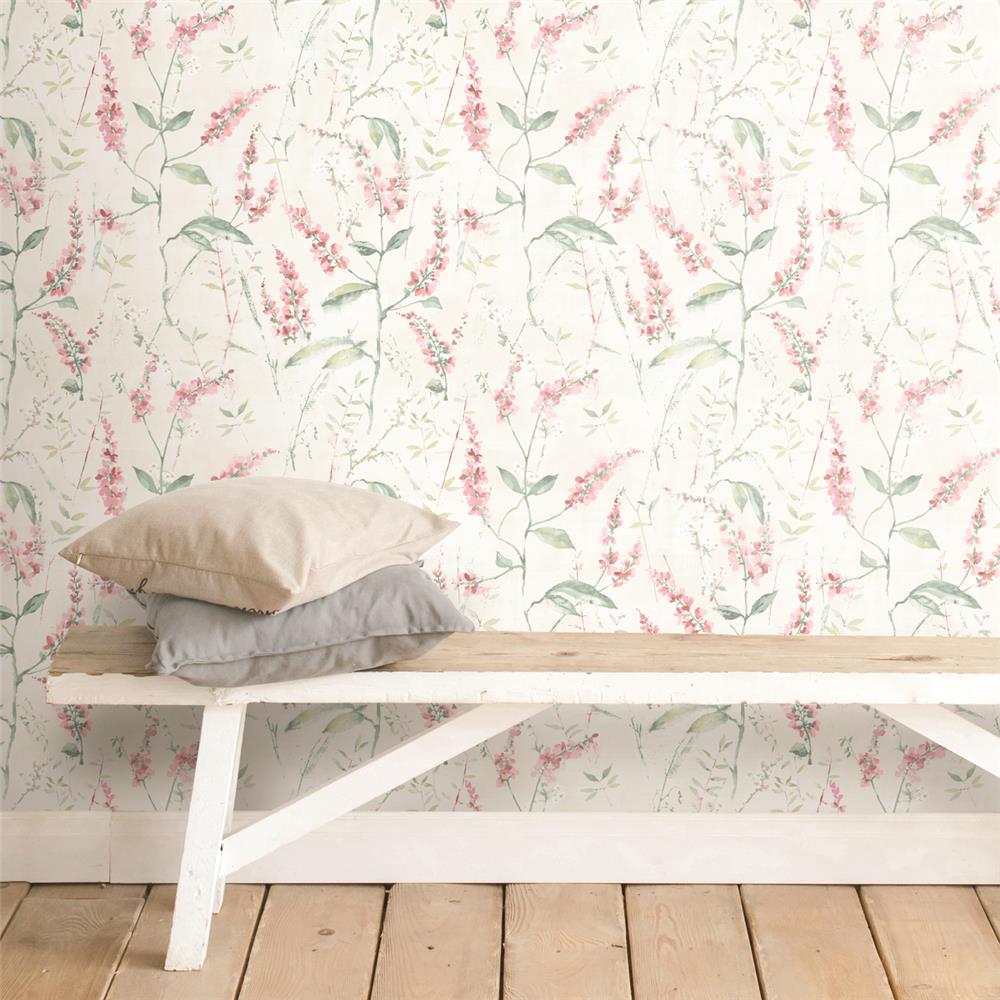 Pink Floral Sprig Peel & Stick Wallpaper by RoomMates for York Wallcov