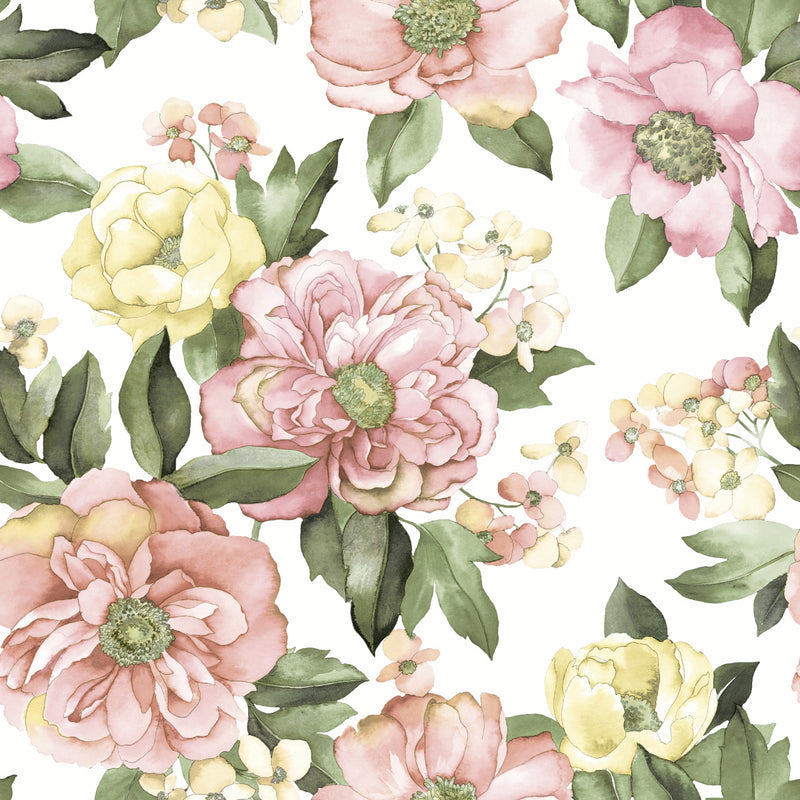 Watercolor Floral Bouquet Peel & Stick Wallpaper in Pink by York Wallc ...