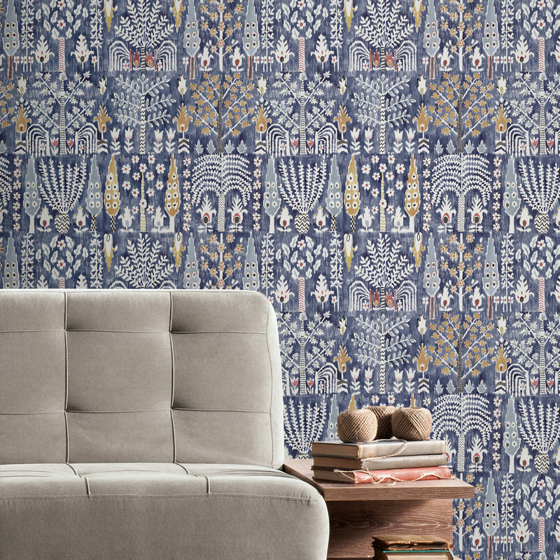Shop Persian Ikat Blue Peel & Stick Wallpaper | Burke Decor