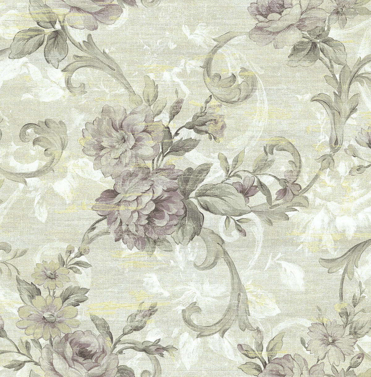 Scrolling Floral Wallpaper in Midnight Rose from the Nouveau Collectio ...