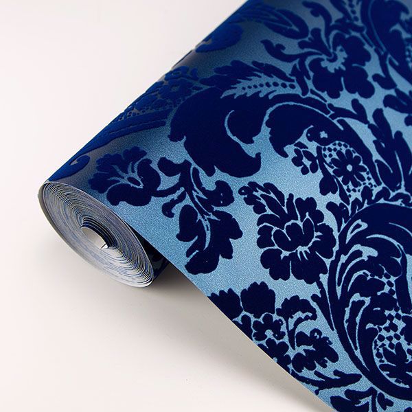 Shadow Damask Wallpaper in Blue from the Moonlight Collection by Brewster Home Fashions