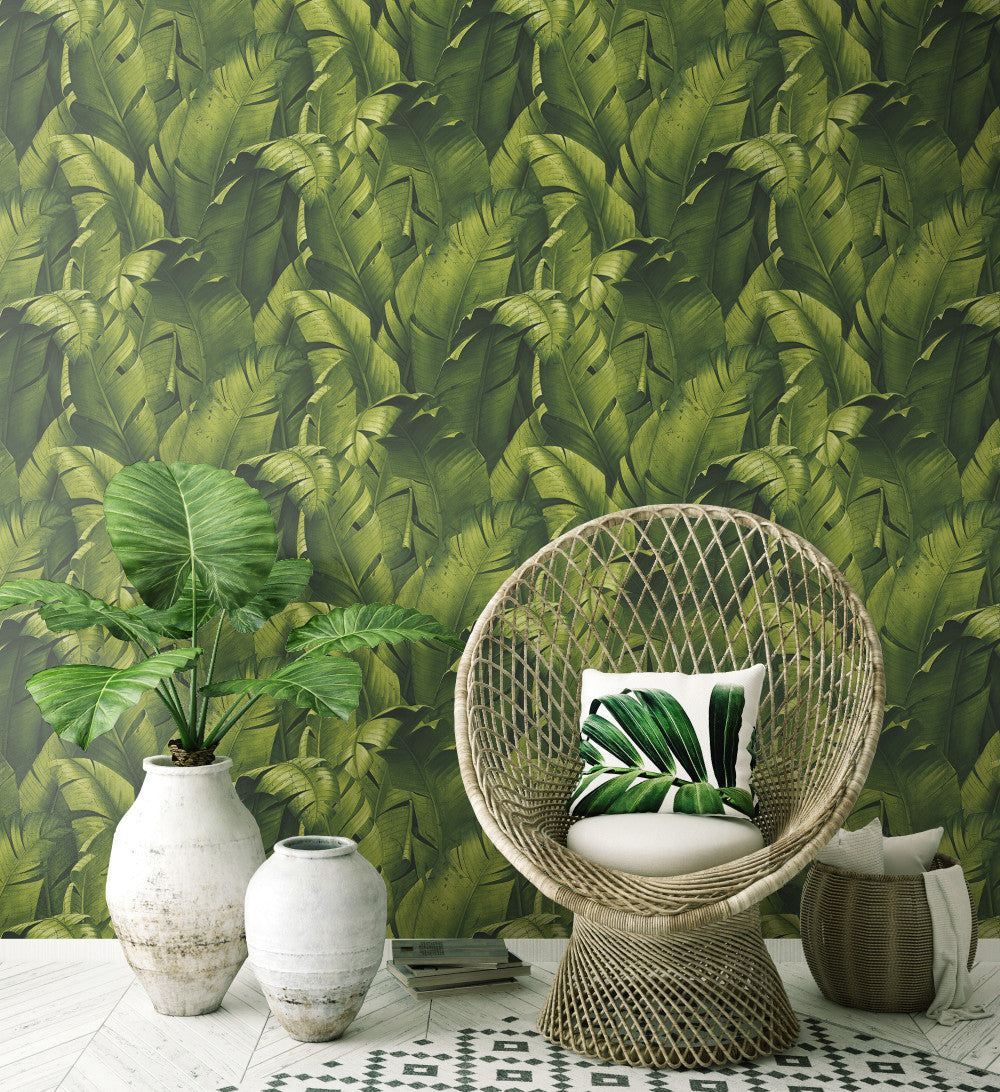 Tropical Banana Leaf Peel-and-Stick Wallpaper in Green by NextWall