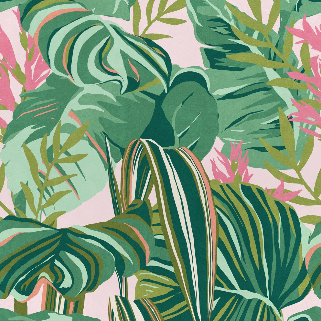 Tropical Foliage Wallpaper In Green And Pink From The Palm Springs Col Burke Decor