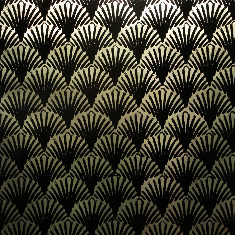 Art Deco Fans Velvet Flock Wallpaper in Black/Gold by Burke Decor