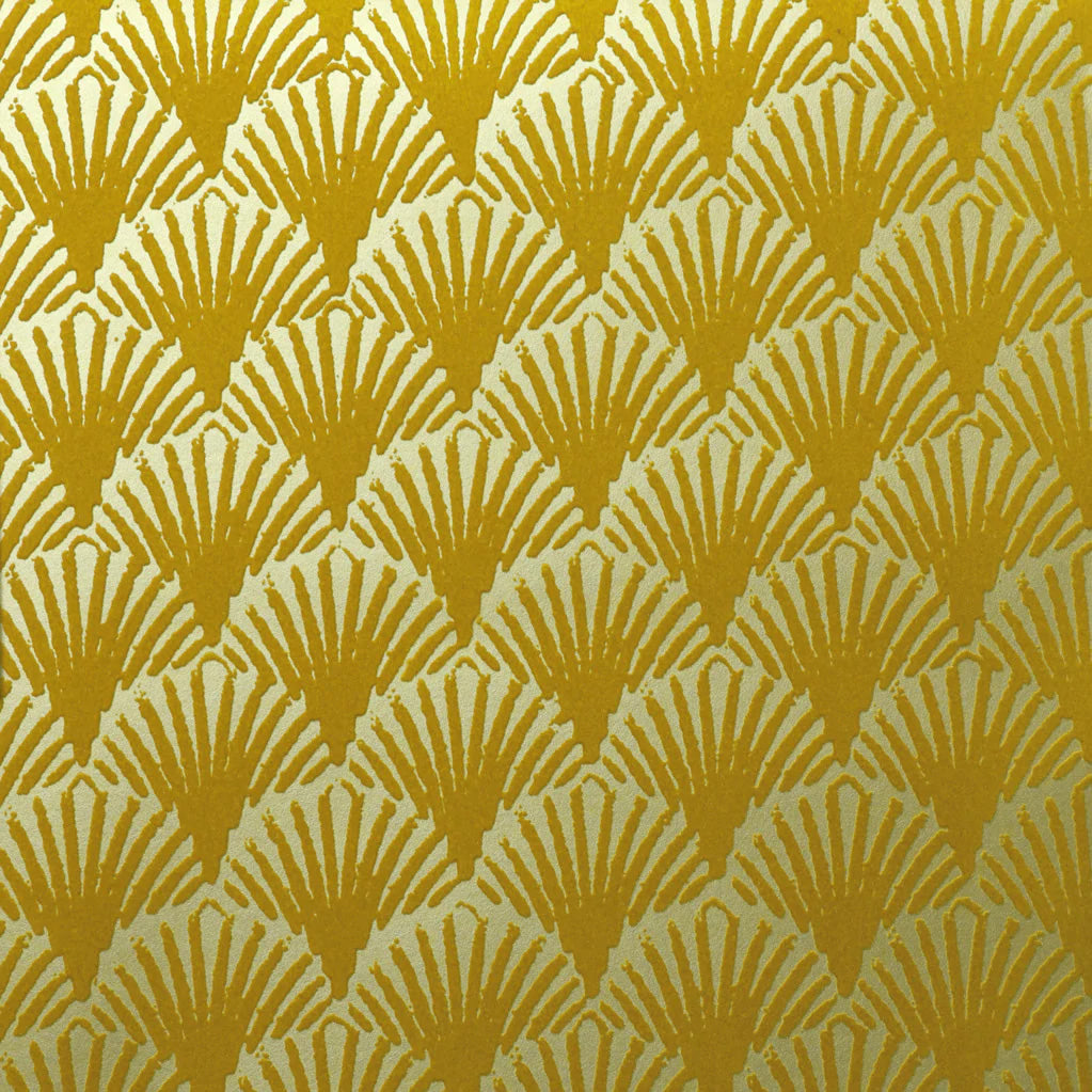 Art Deco Fans Velvet Flock Wallpaper in Golden by Burke Decor