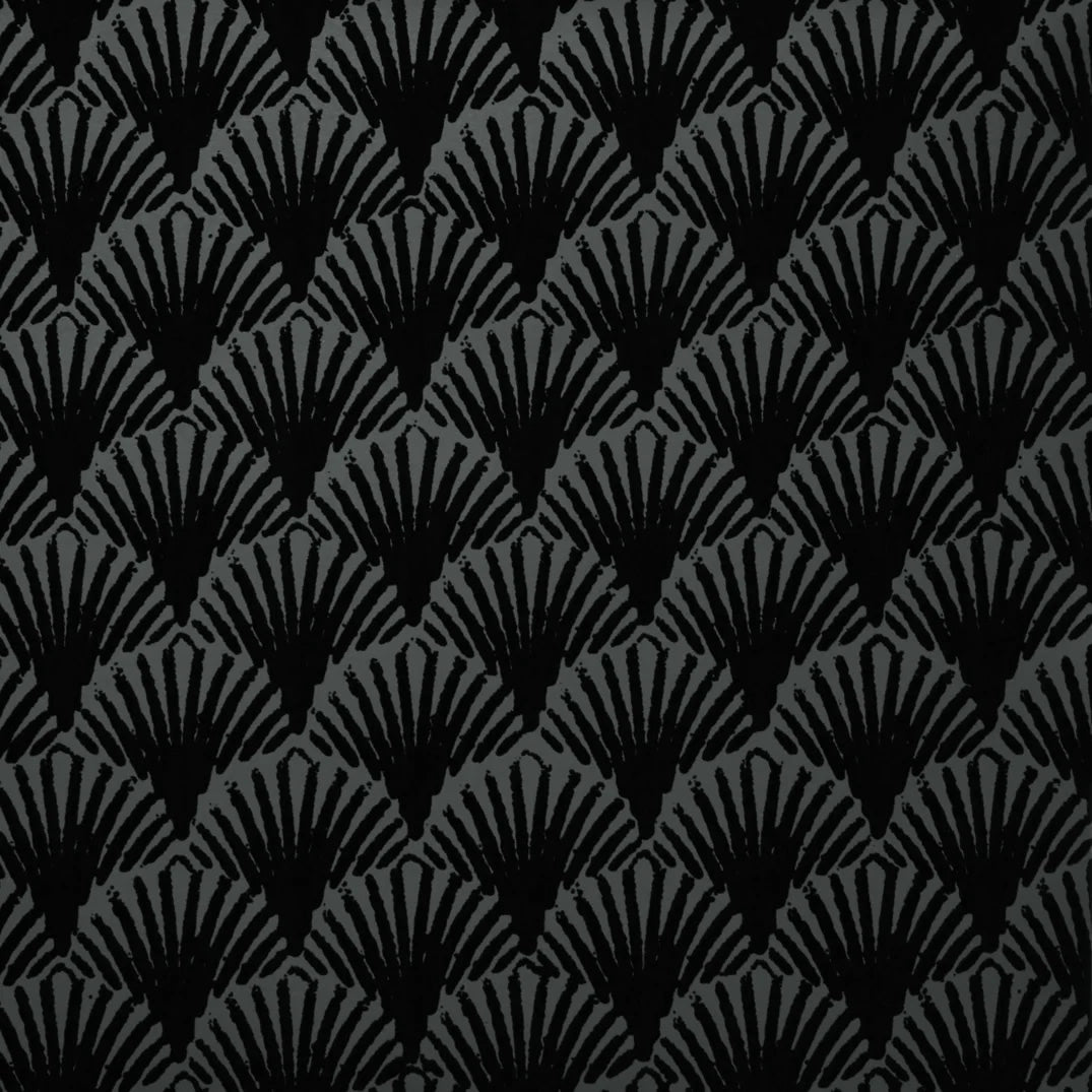 Art Deco Fans Velvet Flock Wallpaper in Noir by Burke Decor