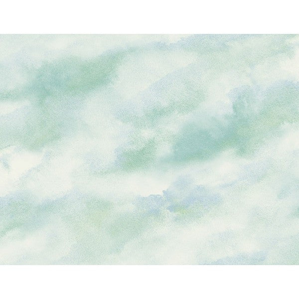 Watercolor Clouds Wallpaper In Soft Blues And Pale Green From The L At Burke Decor
