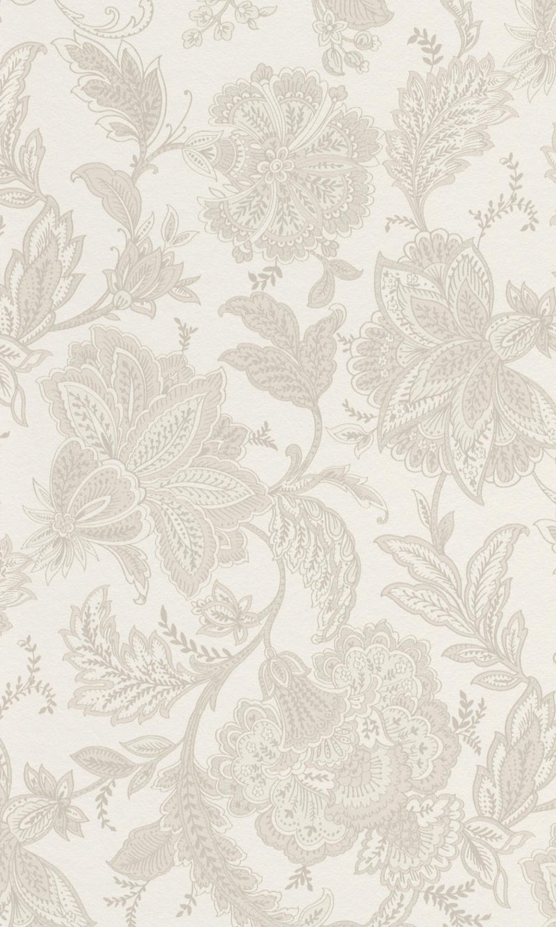 Hand Drawned Bold Floral Blossoms White Wallpaper by Walls Republic