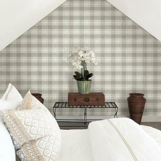 Simply Farmhouse Plaid Wallpaper  Gray  White  US Wall Decor