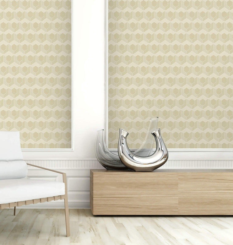 3D Hexagon Wallpaper in Beige