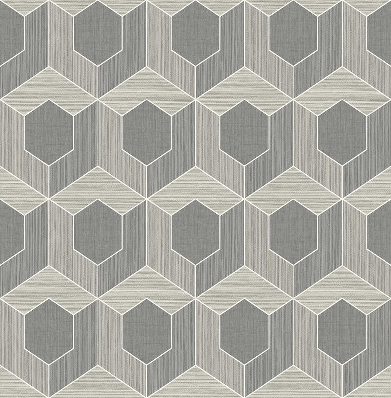 3D Hexagon Wallpaper in Dark Grey