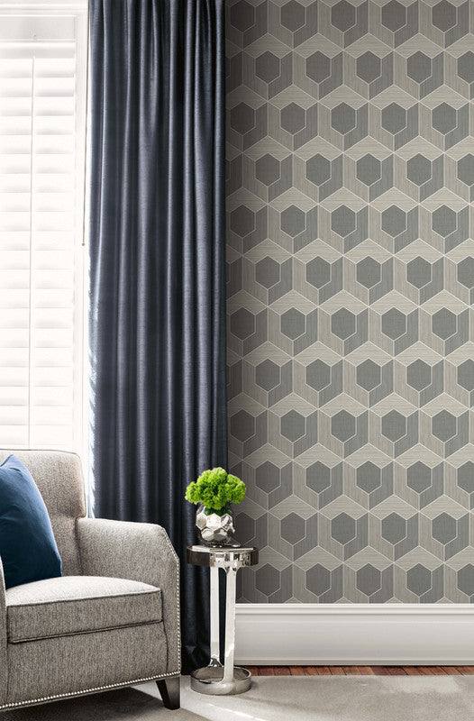 3D Hexagon Wallpaper in Dark Grey