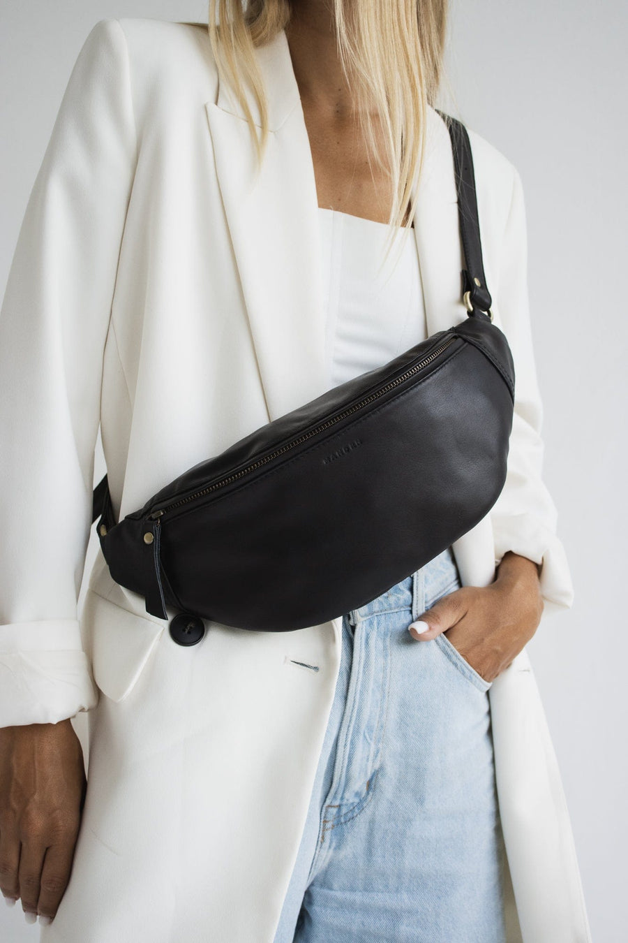 MANDRN | The Atlas- Black Leather Fanny Pack