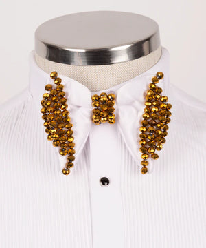 White-Gold Handstitched Bowtie - TailorEfe