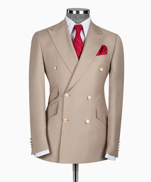 Beige Double - Breasted Suit - TailorEfe