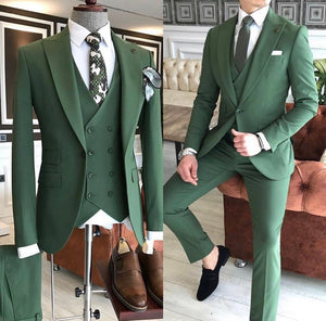 Green Peak Lapel 3-Piece Suit