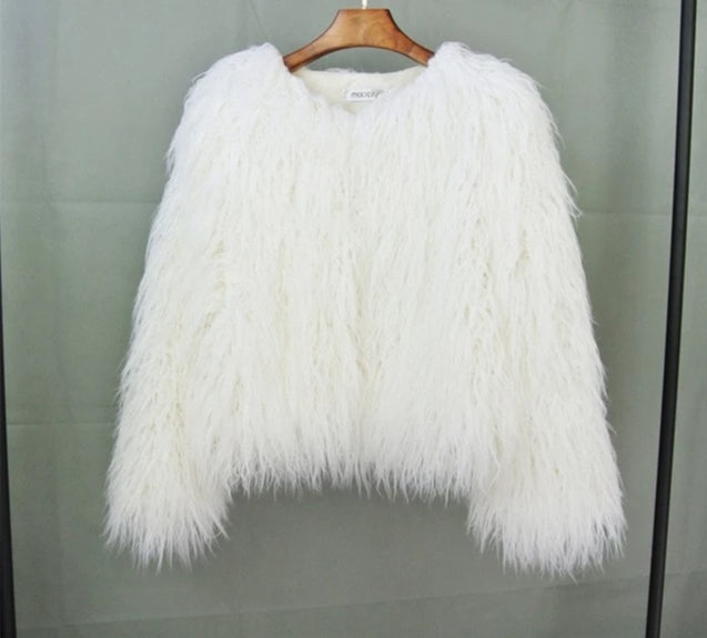 white shaggy coat