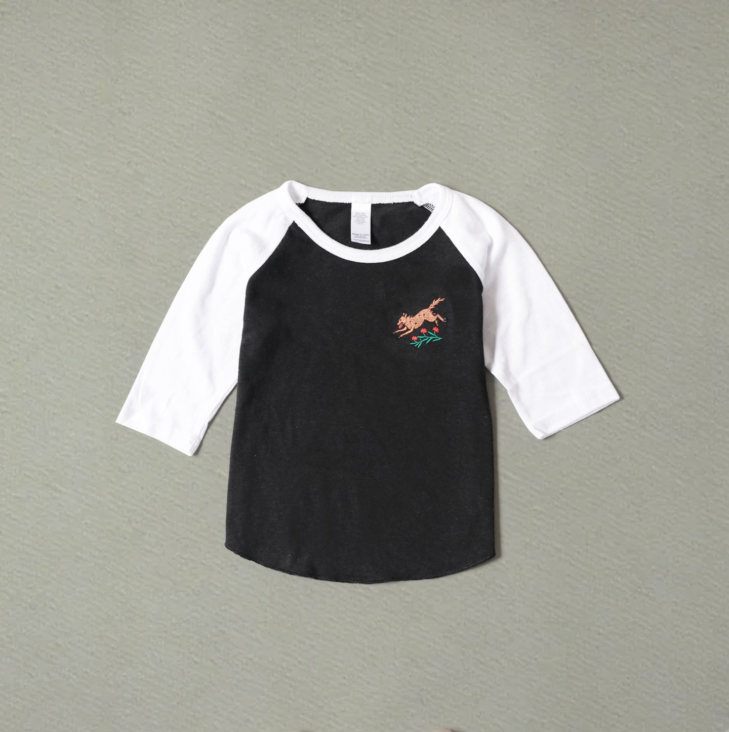 Baby/Kids Baseball Tee - Black/White - Wild Wolf Embroidery