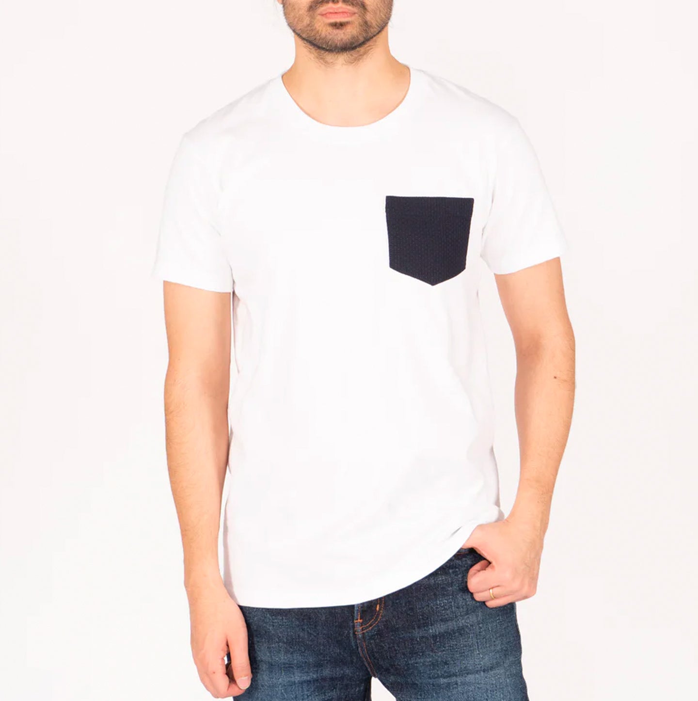 Pocket Tee - White + Kimono Print Kanoko