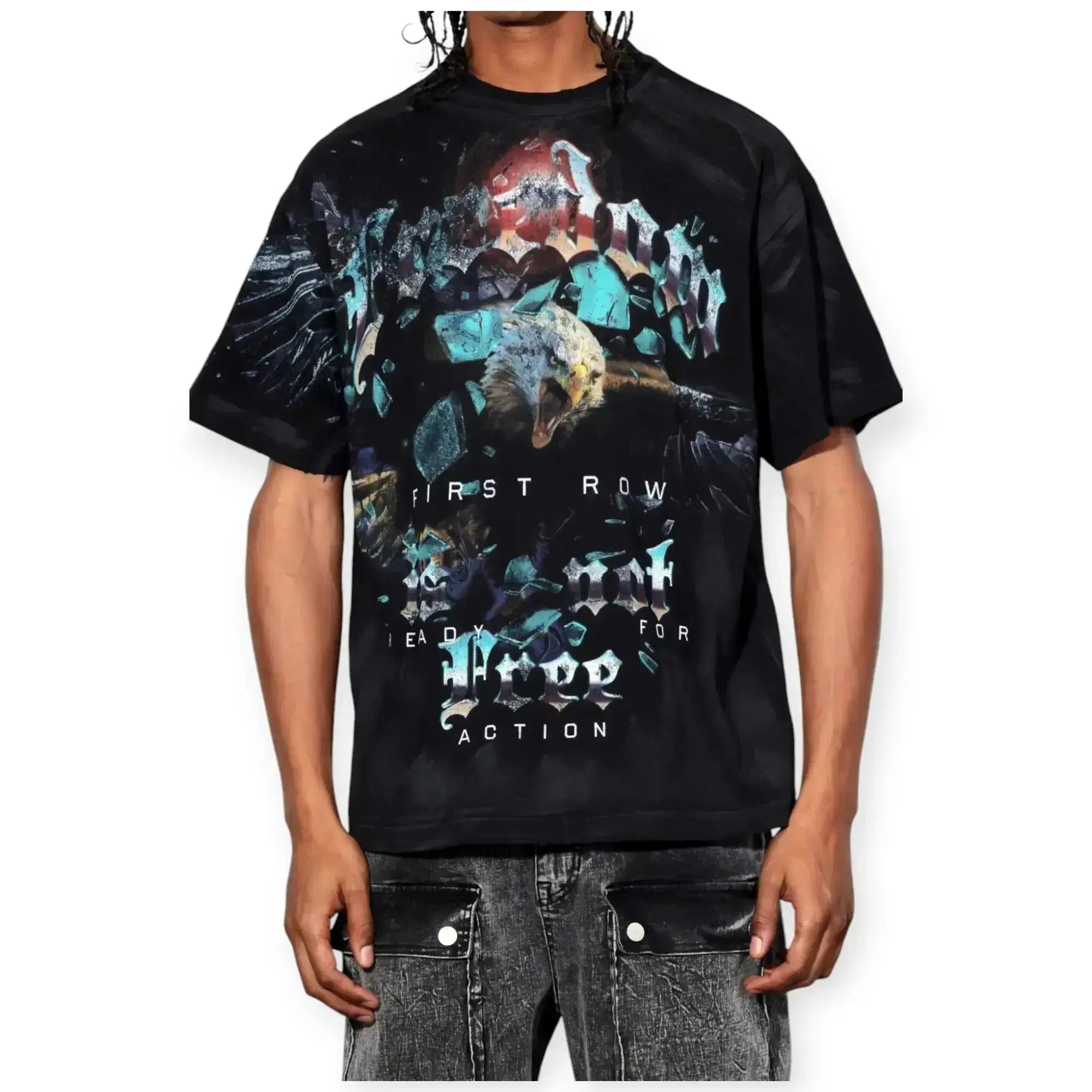 First Row Men Freedom Is Not Free Washed With Rhinestone Tee (Black) - Picture 7 of 12