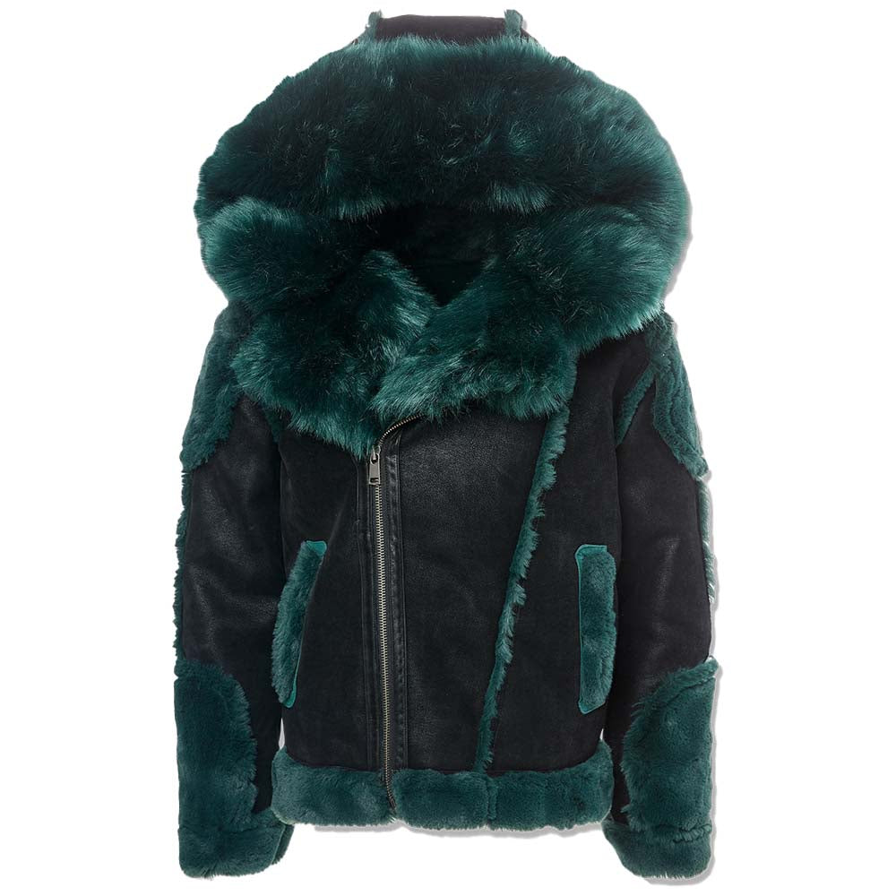 Jordan Craig Men El Jefe Shearling Moto Jacket (Hunter Green)