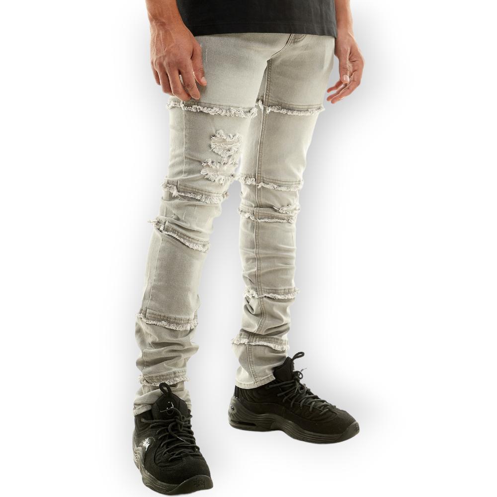 KDNK Stacked Jeans Men Panelled Pants (Grey)