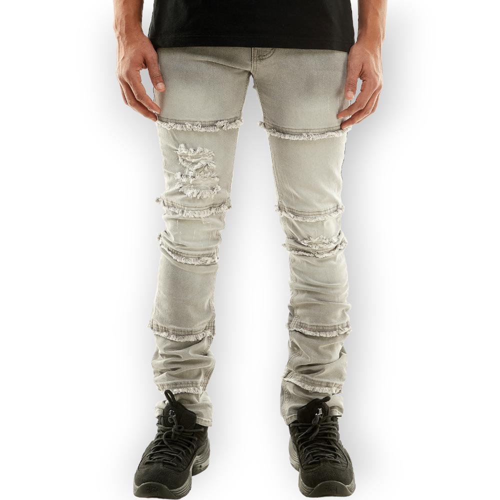 KDNK Stacked Jeans Men Panelled Pants (Grey)