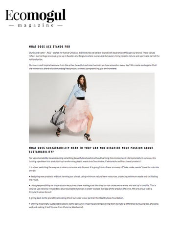 ACE sustainable bags interview with Ecomogul Magazine