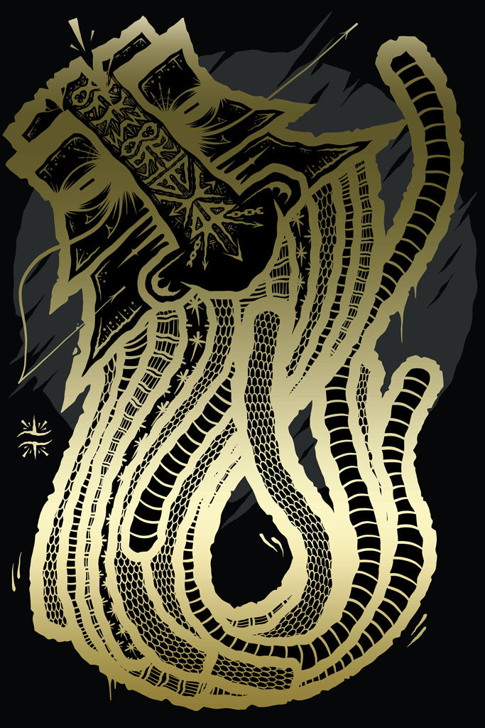 Black and gold screen print by the artist GATS