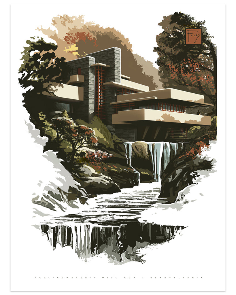 Artwork of the Frank Lloyd Wright designed Fallingwater art by JC Richard