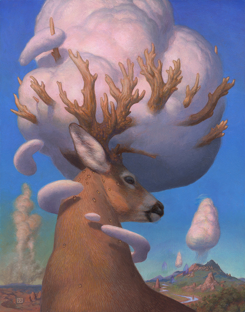Kristin Kwan Headwaters oil painting deer antlers cloud