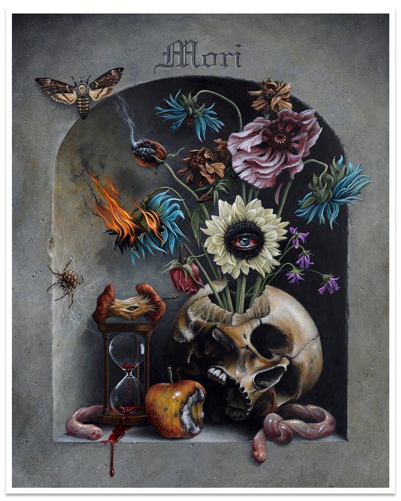 Scott Scheidly Inevitability archival pigment print featuring a skull with flowers and insects