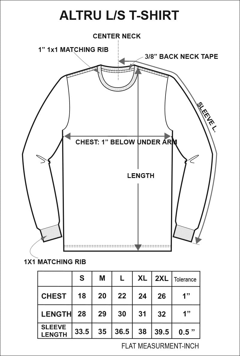 Altru Men's Long Sleeve Size Chart