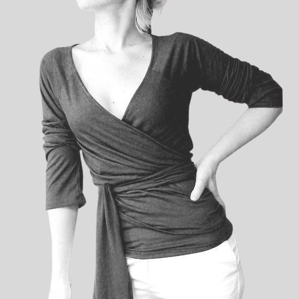 Yoga wrap shirt made in Canada | Shop organic cotton wrap top women's ...