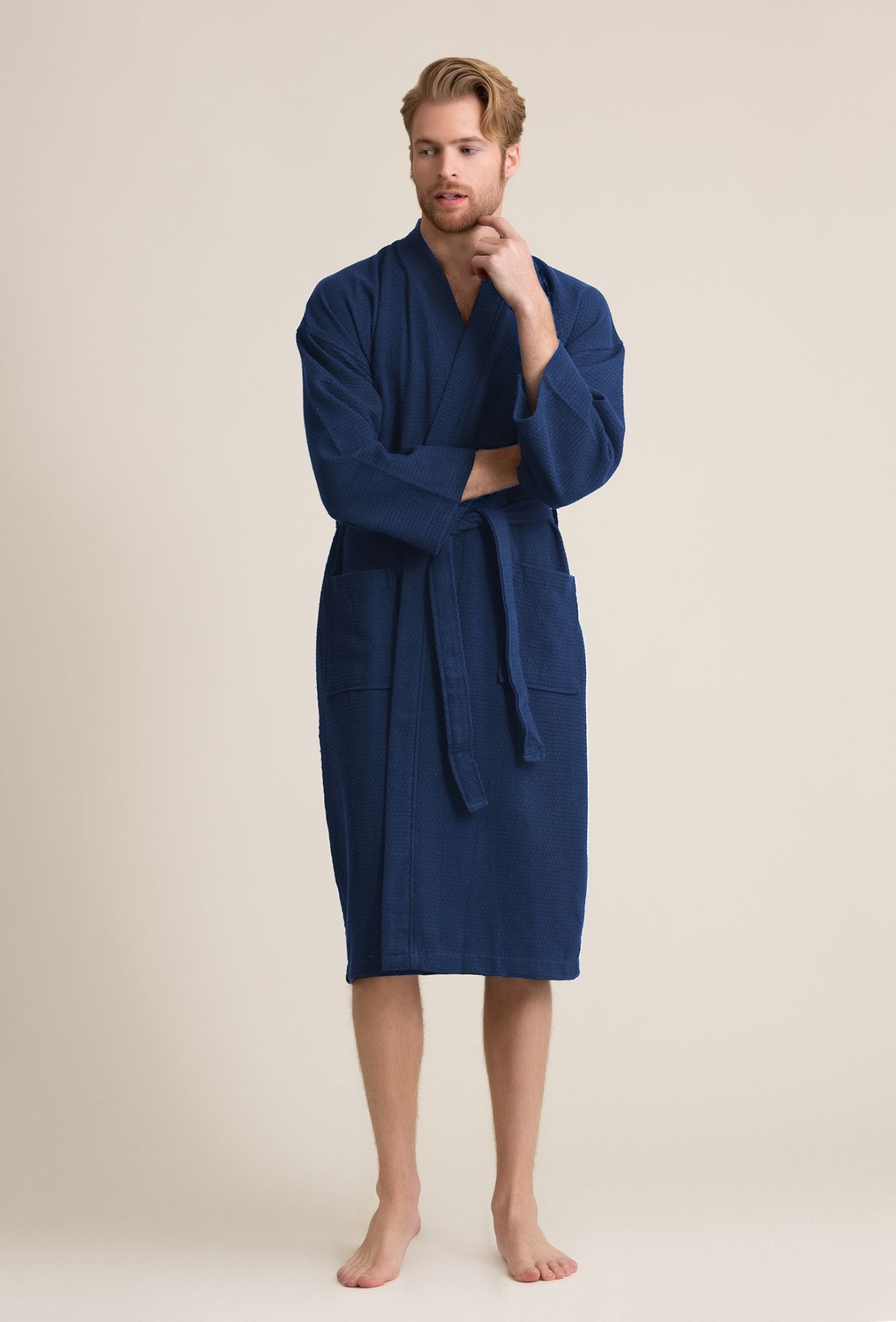 100% Cotton Waffle Weave Navy Men's Spa Bathrobe – towelnrobe