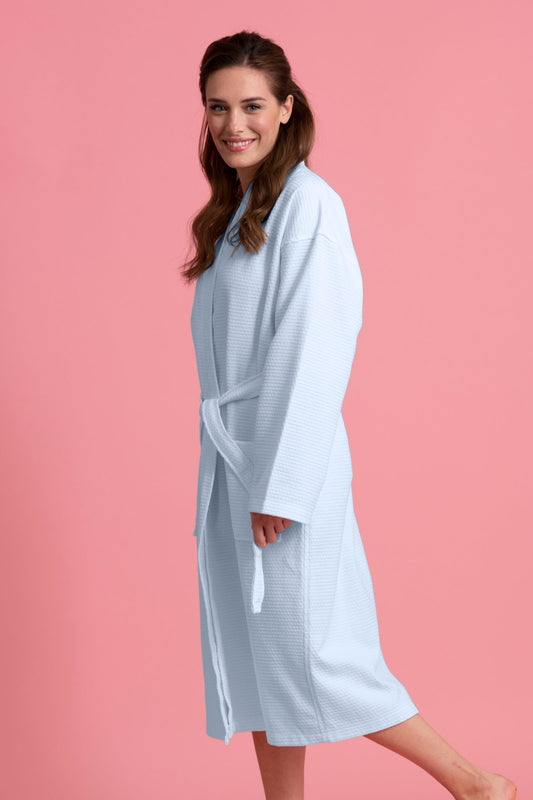 Luxurious 100% Cotton Women's Waffle Robe. Long, Lightweight Pink –  towelnrobe
