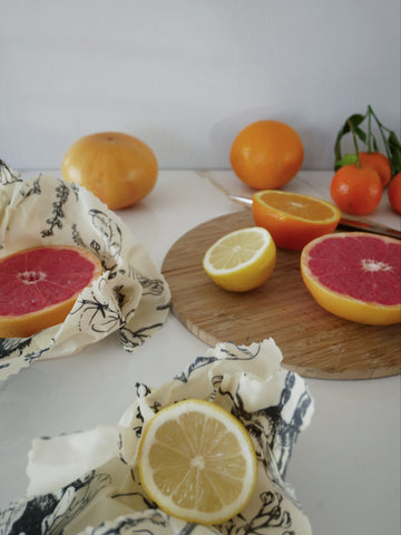 Beeswax wraps citrus fruit