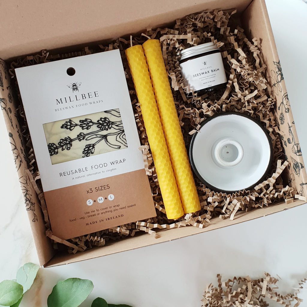 Beeswax wraps, balm and candles gift set