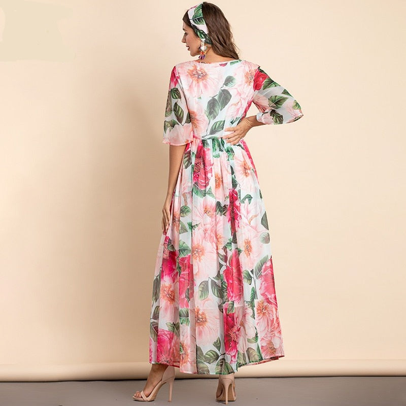 Floral Dresses Casual Elegant  Chiffon Dress Butterfly Sleeve