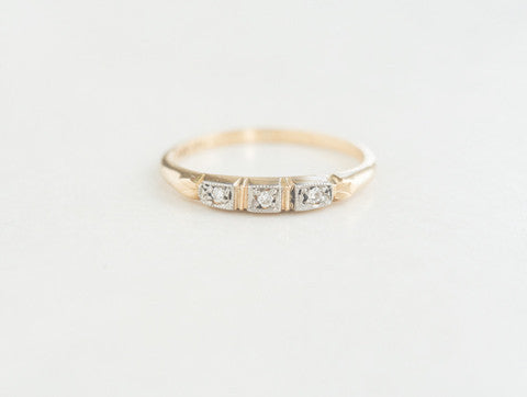 1940s Mid-century Three Stone Diamond Ring